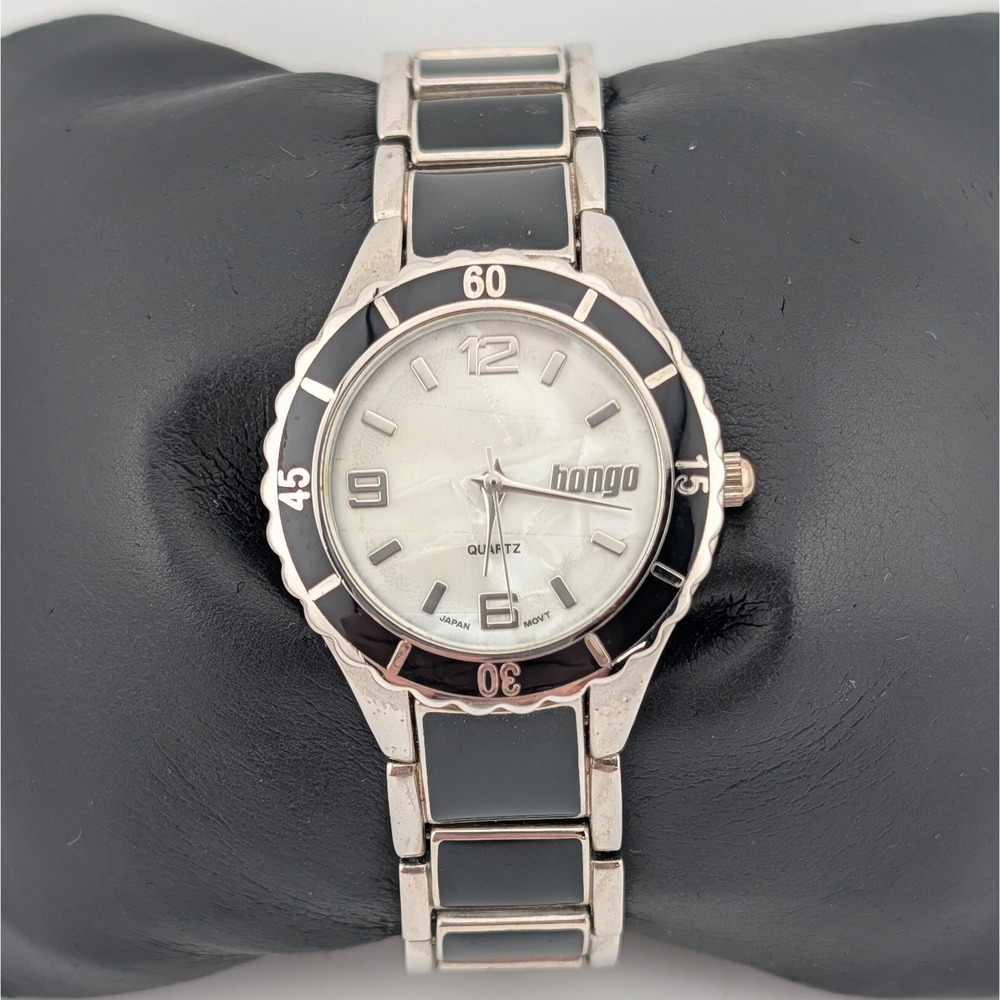 Bongo BG2135 Black Silver Tone Watch MOP Dial Y2K Bracelet Watch 30mm